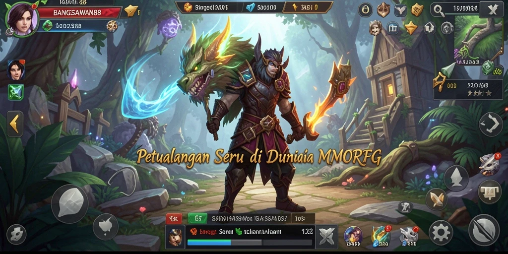 Screenshot gameplay BANGSAWAN88 menampilkan dunia MMORPG yang luas dan dinamis.