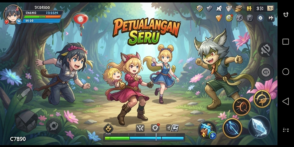 Tampilan gameplay seru dari C7890 dengan aksi anime.