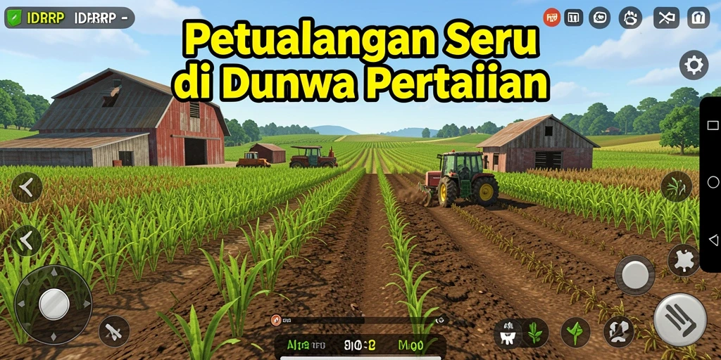 Screenshot gameplay IDRRP menampilkan suasana pertanian yang cerah dan menyenangkan.
