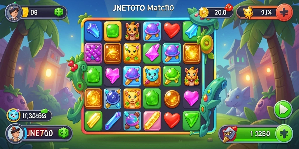 Gameplay Match-3 seru dengan grafis menawan di JNETOTO.