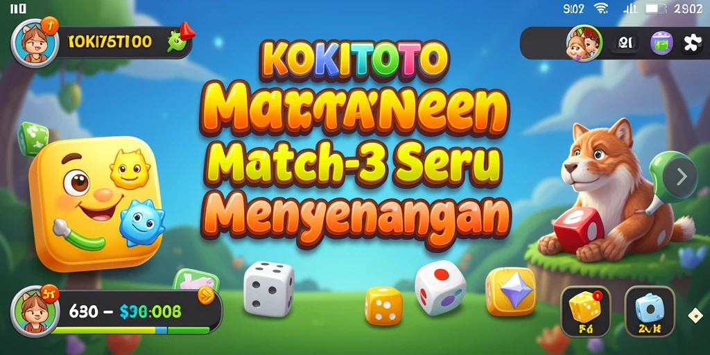 Screenshot KOKITOTO menampilkan gameplay Match-3 penuh warna dan seru.