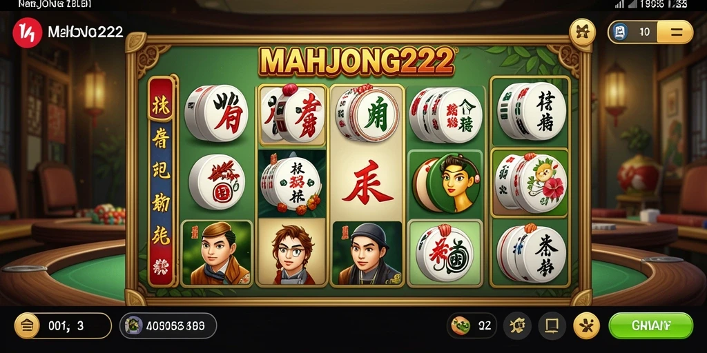 Tampilan gameplay slot MAHJONG222 yang menarik dan penuh warna.